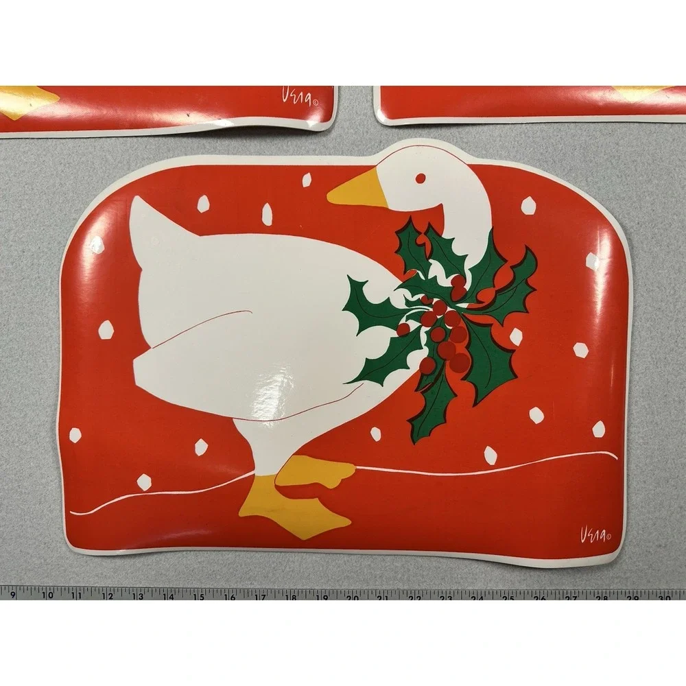 VTG Vinyl Christmas Placemats Duck Goose Holly Set of 5 Vera Neumann 80s 90s